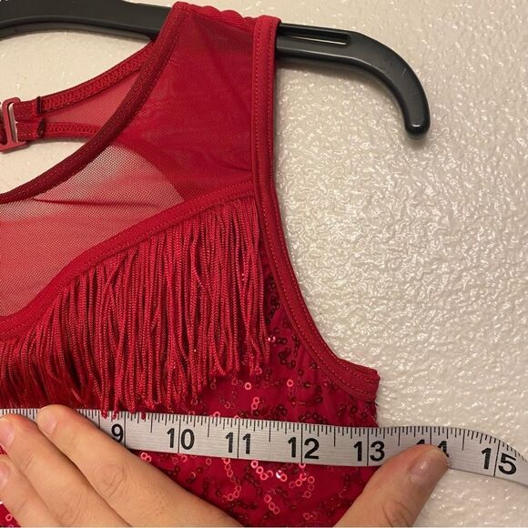 Weissman Dance costume red sequin flapper fringe Fringe Neckline Dress D12490 LC - Picture 8 of 10